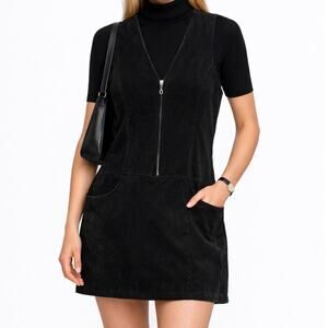 Vintage 90s Express Velvet Jumper 9/10 Black Velvet Mini Dress Dark Academia